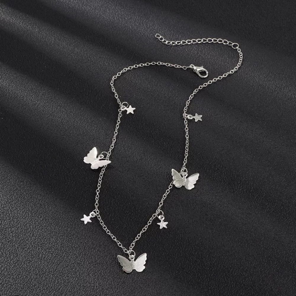 New Sequined Stars Butterfly Chain Necklace - Picture 4 of 5